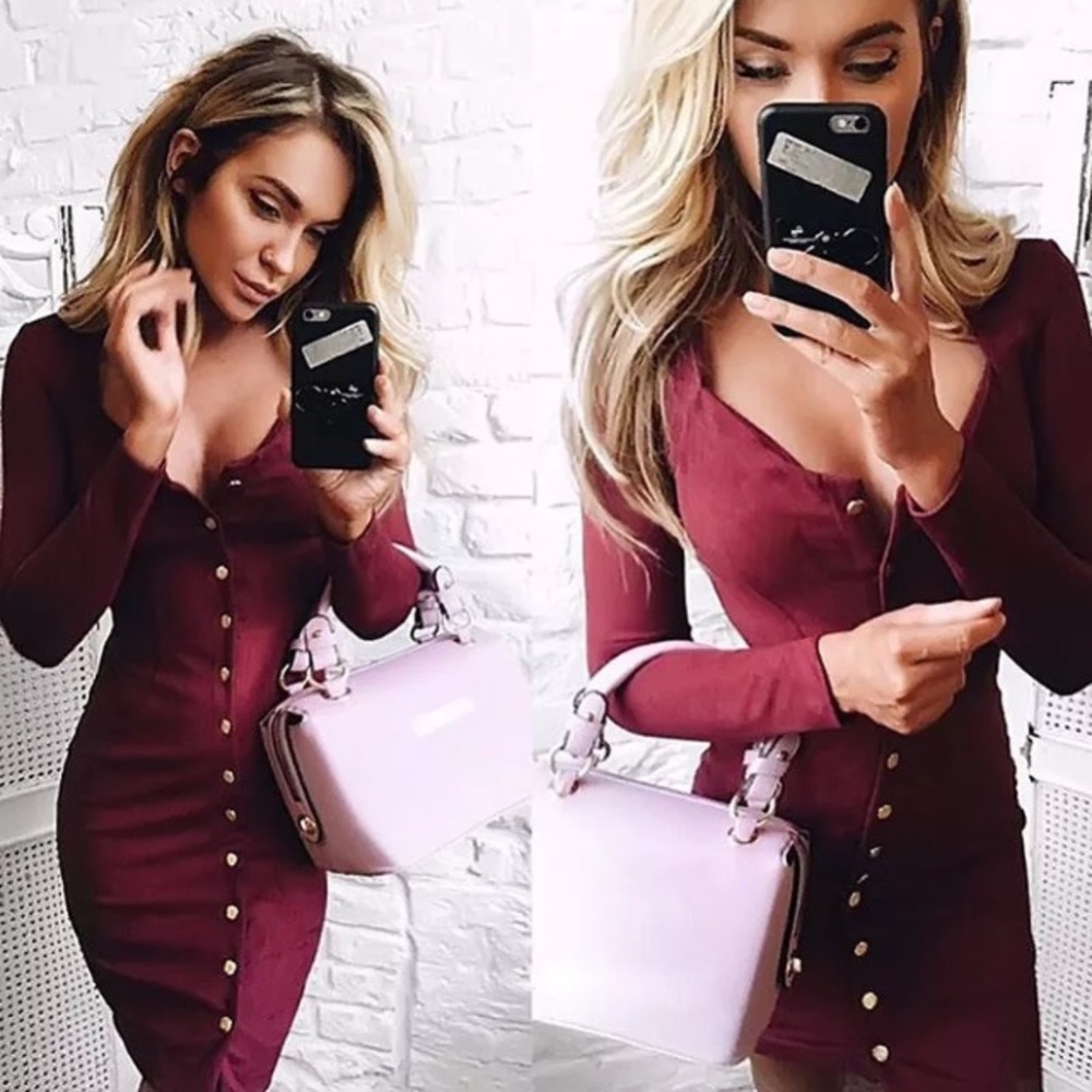 Burgundy Long Sleeve dress - Picture 2 of 4